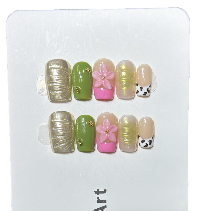 Designer Floral Acrylic Press-On Nail Set Stornfield