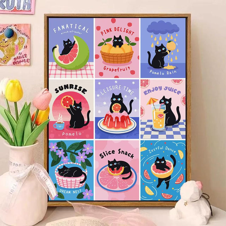 Playful Cat-Themed Illustrated Wall Art Stornfield