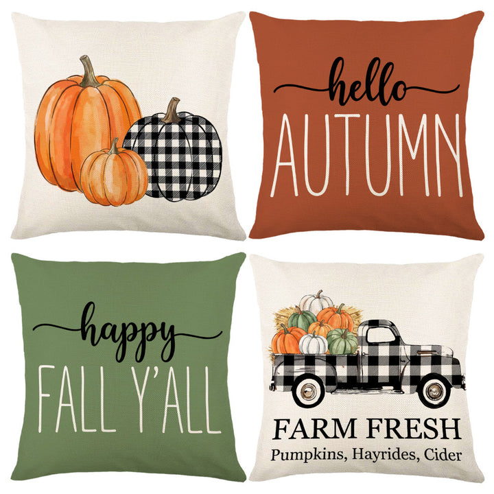 Decorative Harvest-Themed Throw Pillow Covers with Linen Texture