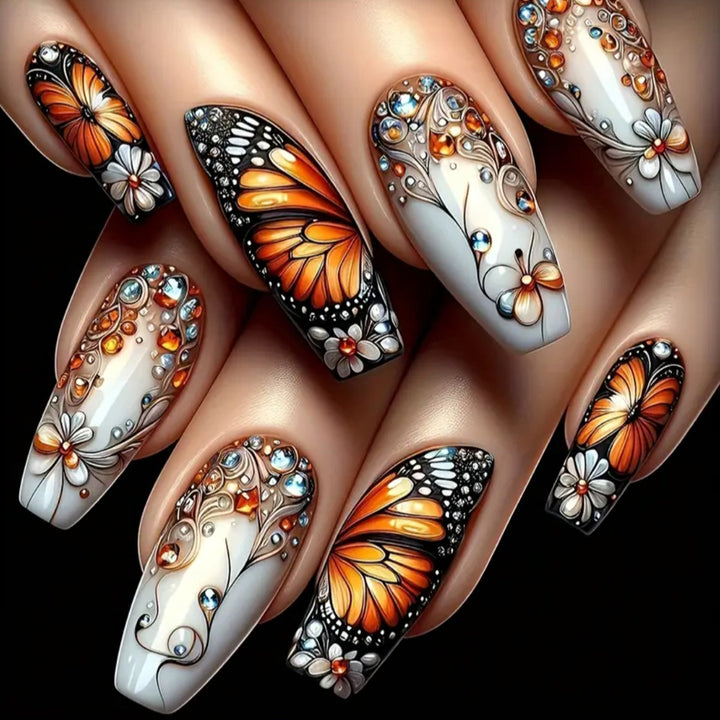 Artificial nails with filigree butterfly and flower designs Stornfield