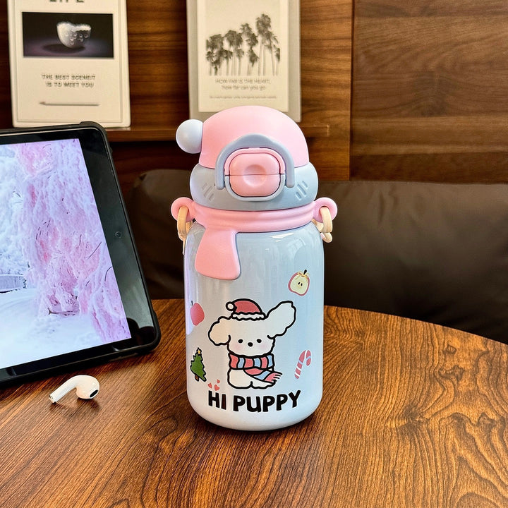 Women's insulated drinking bottle with secure flip lid and playful dog design Stornfield