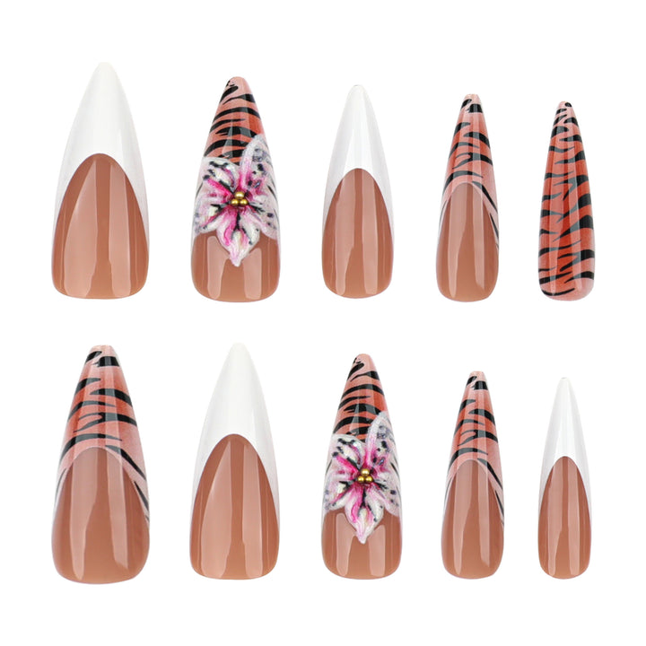 Artful stiletto nails with floral and animal design Stornfield