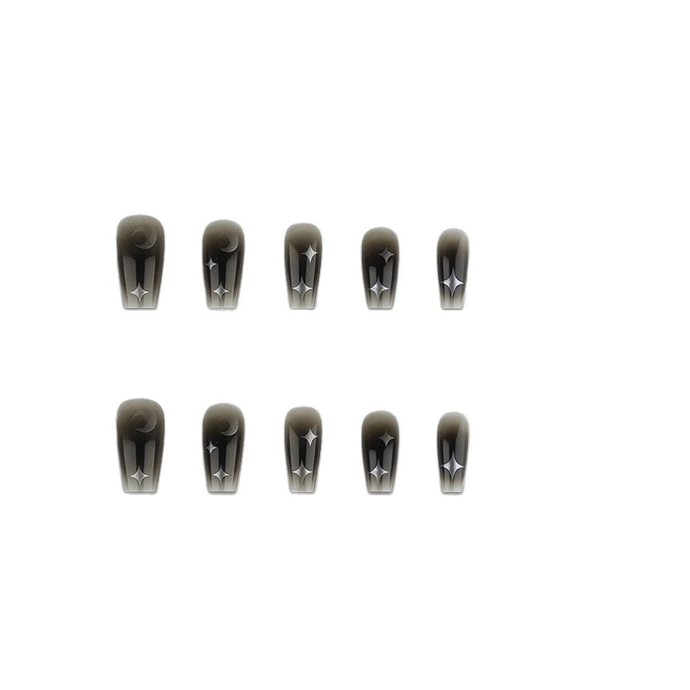 Artificial Nails in Elegant Moon Design with Shimmering Stars Stornfield