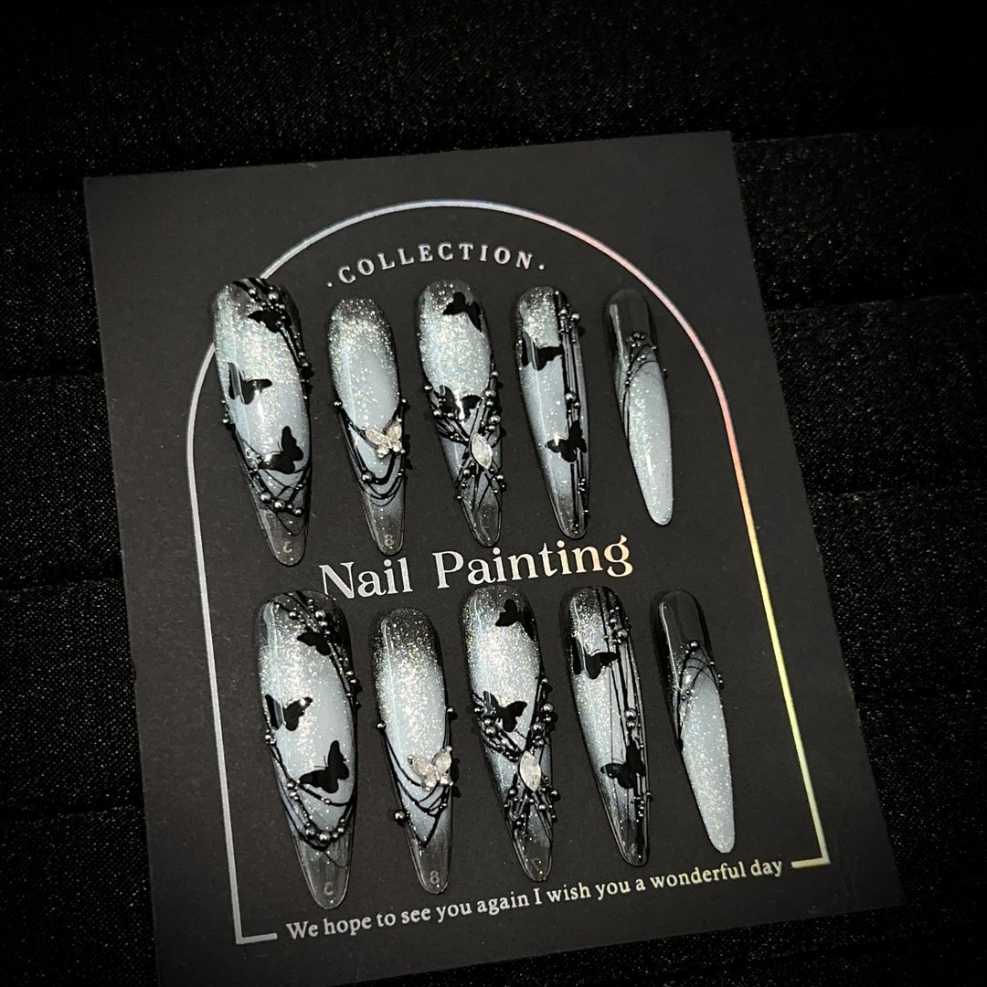 Artistic Butterfly-Embellished Press-On Nail Art Set
