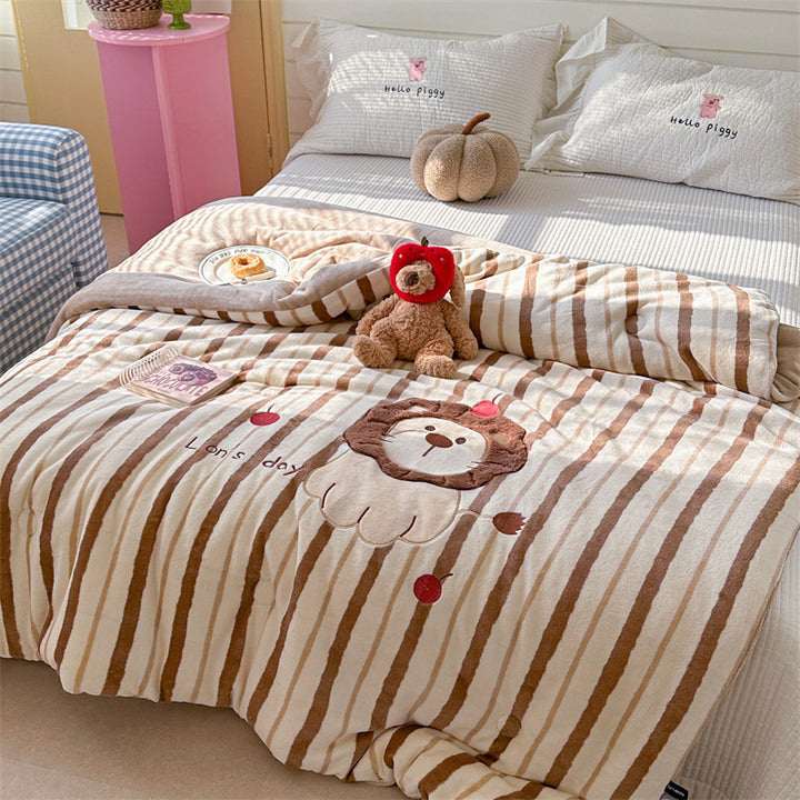 quilted cuddly blanket with 3D rabbit applique and floral microfiber cover