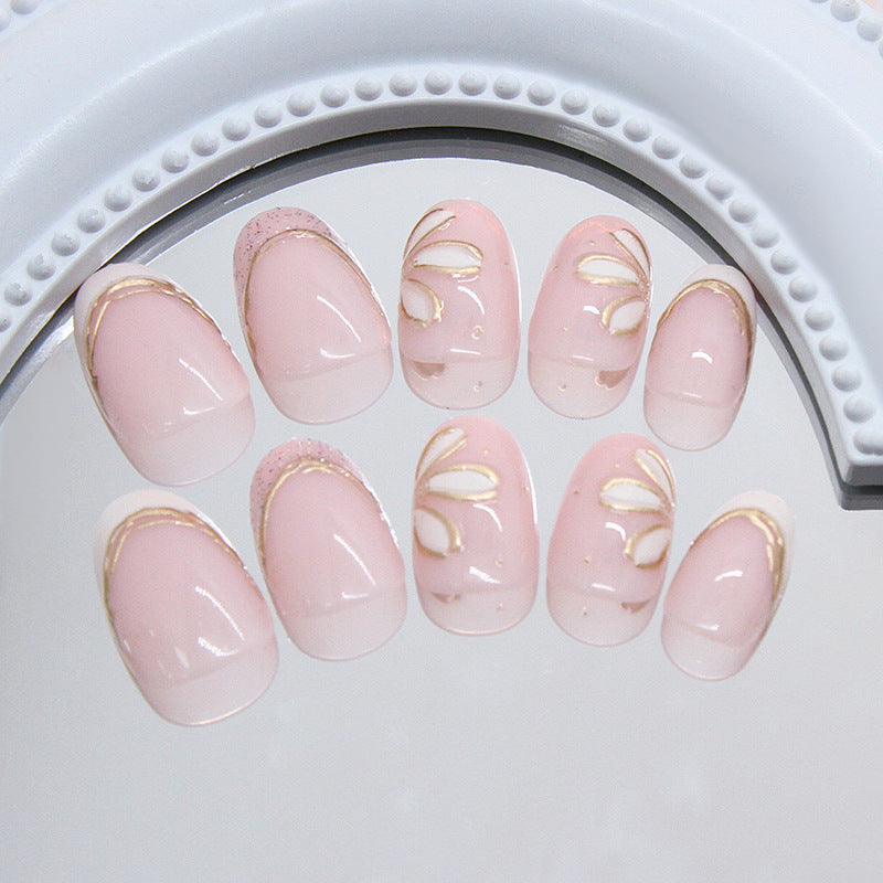Decorative Floral French Tip Press-On Nails Stornfield