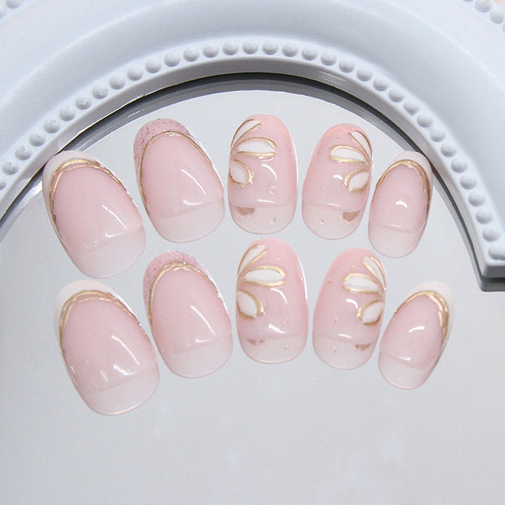 Decorative Floral French Tip Press-On Nails Stornfield