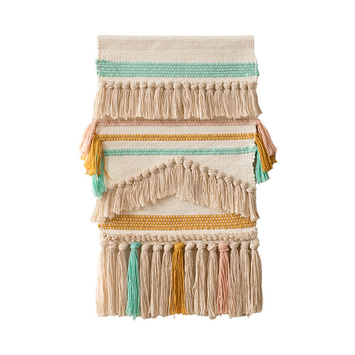 Boho Wall Hanging Macrame with Hand-Knotted Fringes and Woven Cable Patterns Stornfield
