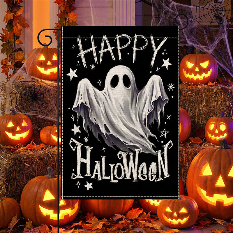 Heavy-Duty Halloween Spun-Polyester Decorative Yard Flag with Playful Ghosts and Jack-o'-Lanterns
