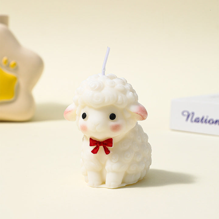 Decorative Lamb-Shaped Hand-Poured Wax Candle with Gold Flake Accent