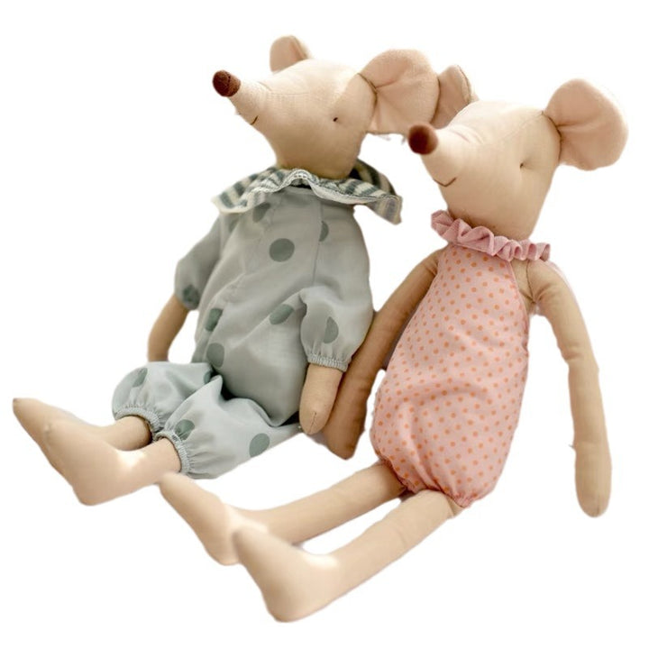 Handmade Linen Elephant Soft Toy Doll with Long Limbs and Ruffled Collar