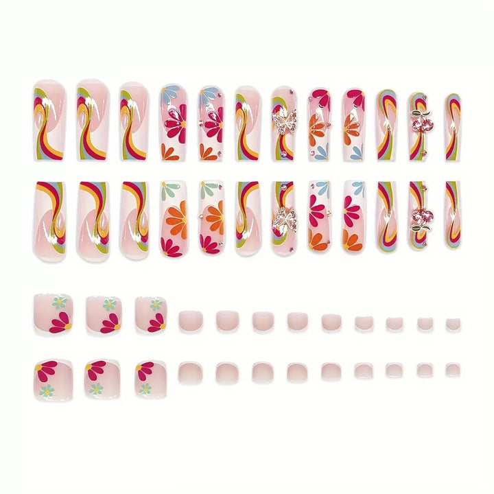 Nail art set with glowing flower motifs and glitter accents Stornfield