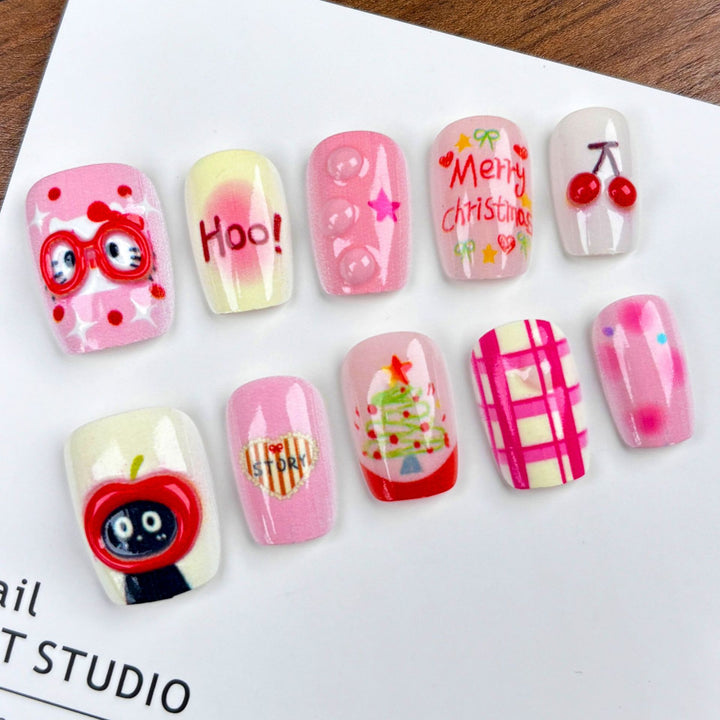 Festive Holiday-Themed Press-On Nail Set 1790745838
