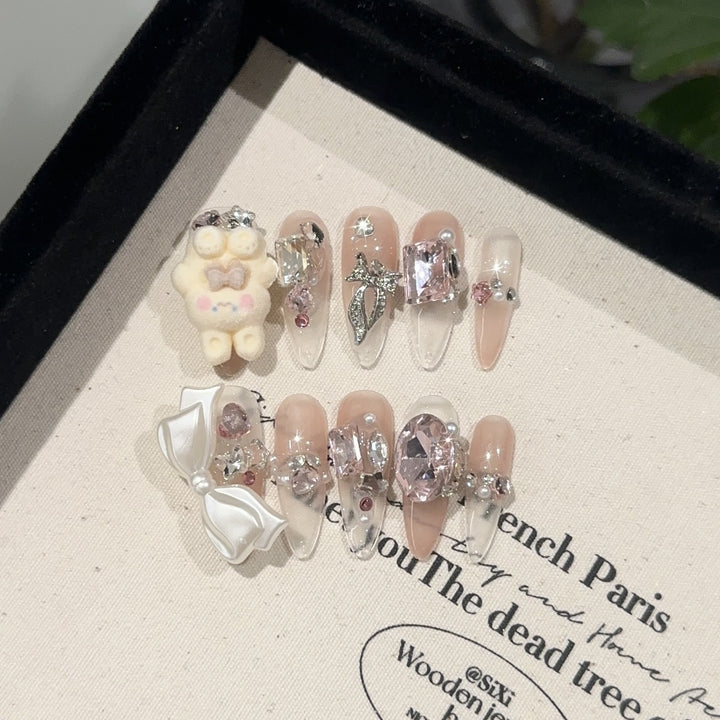 Artistic Press-On Nail Set with Unique 3D Charms