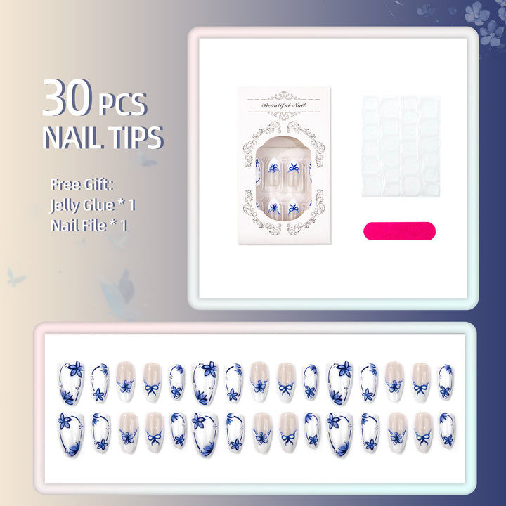Manual Floral-Designed Press-On Nail Set