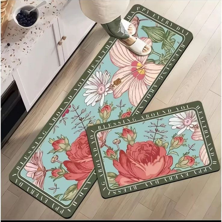 Floral-Themed Kitchen Runner Mat