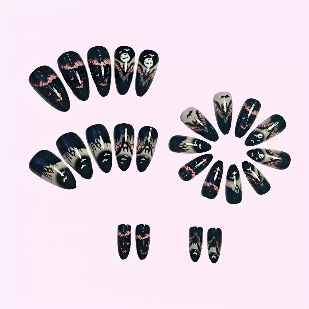 Halloween Artificial Nail Set with creepy bat designs Stornfield