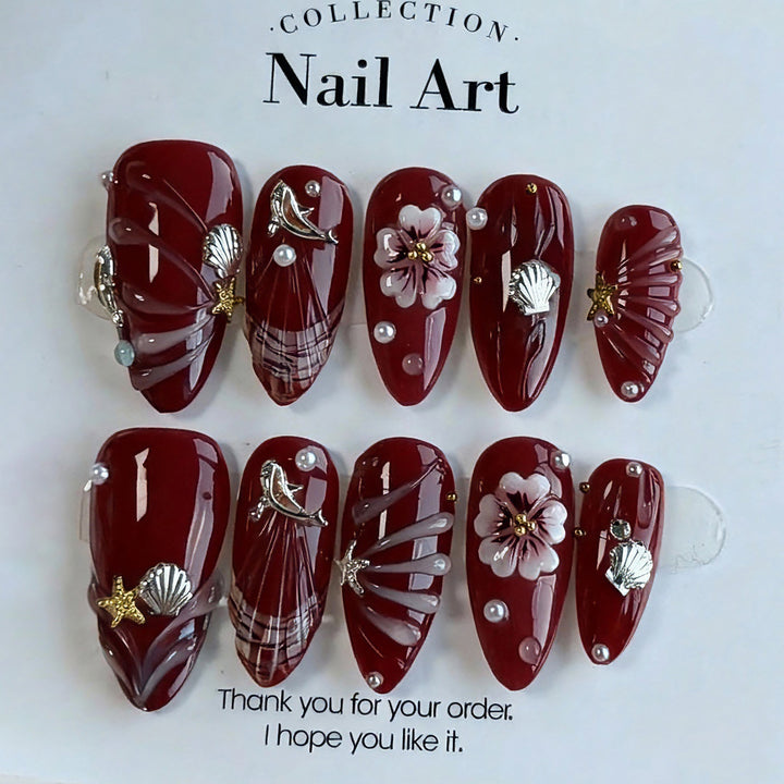 Premium artificial nails with floral and maritime motifs Stornfield