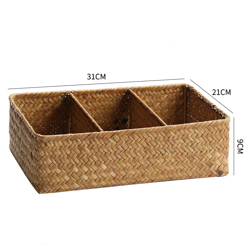 Unisex storage basket with three compartments made of handwoven natural material Stornfield