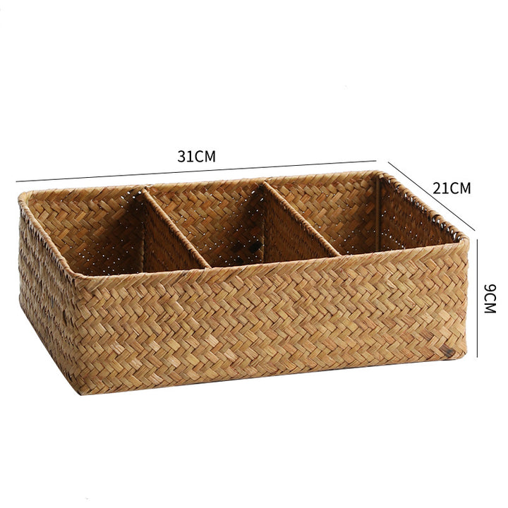 Unisex storage basket with three compartments made of handwoven natural material Stornfield