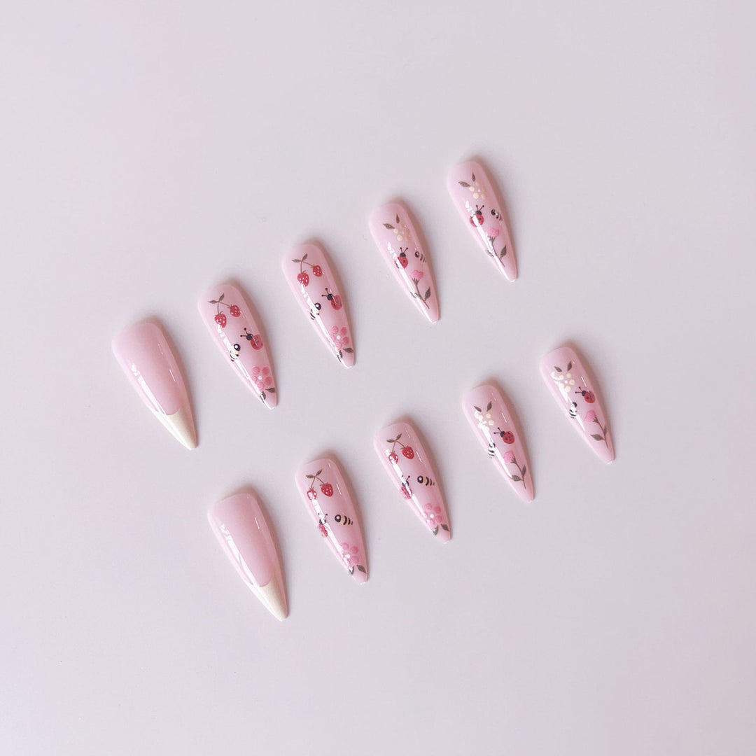 Artificial nail set with colorful spring design and elegant tips Stornfield
