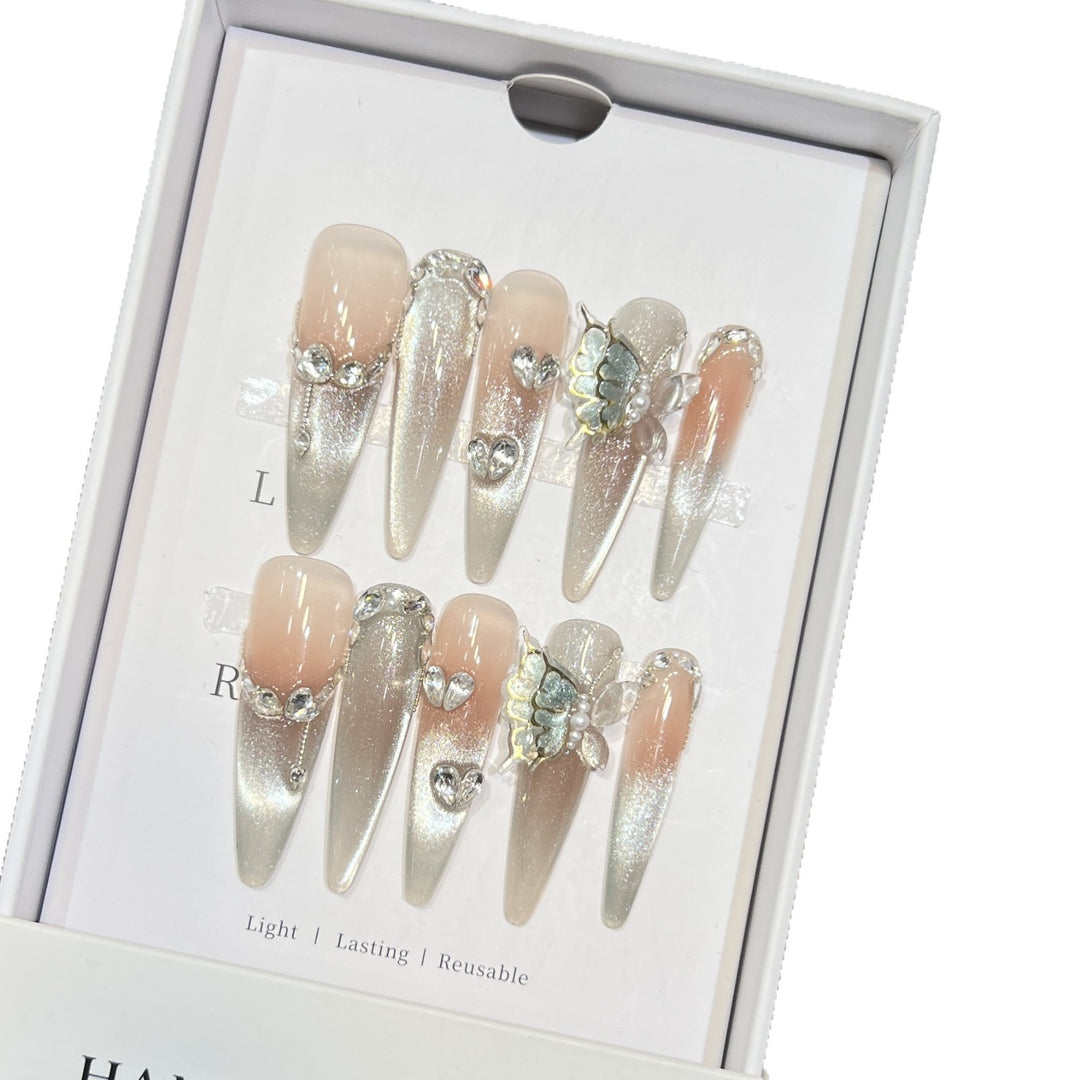 Decorative Stiletto Press-On Nail Art Set with Butterfly Accents Stornfield