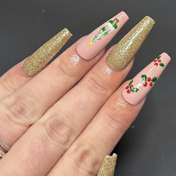 Holiday-Themed Glitter Acrylic Nails Stornfield