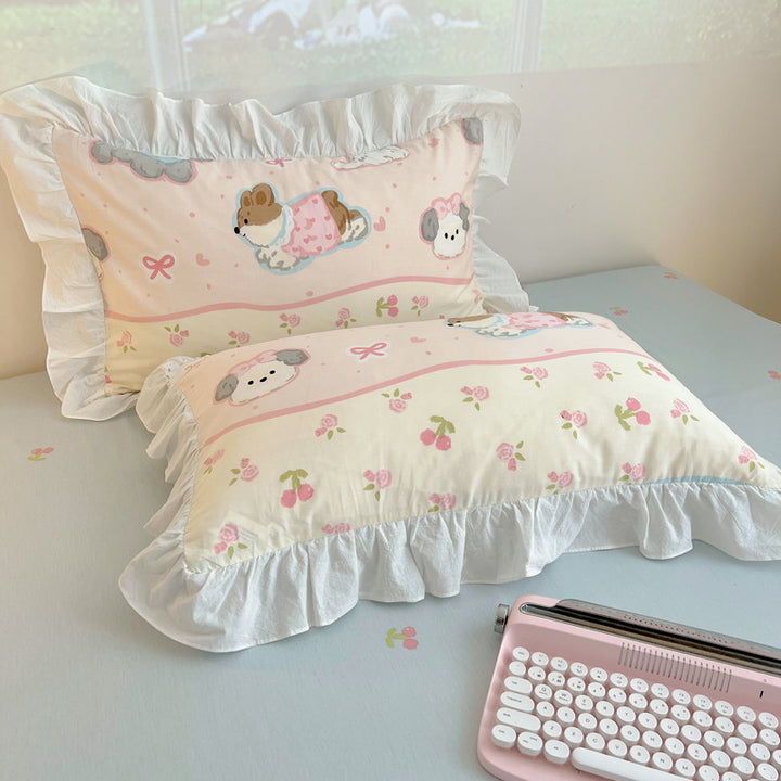 Ruffled Frilled Cotton Cartoon Animal Duvet Cover & Pillow Sham Set