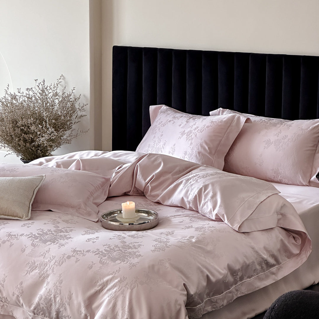 Luxurious satin jacquard bedding with floral relief pattern
