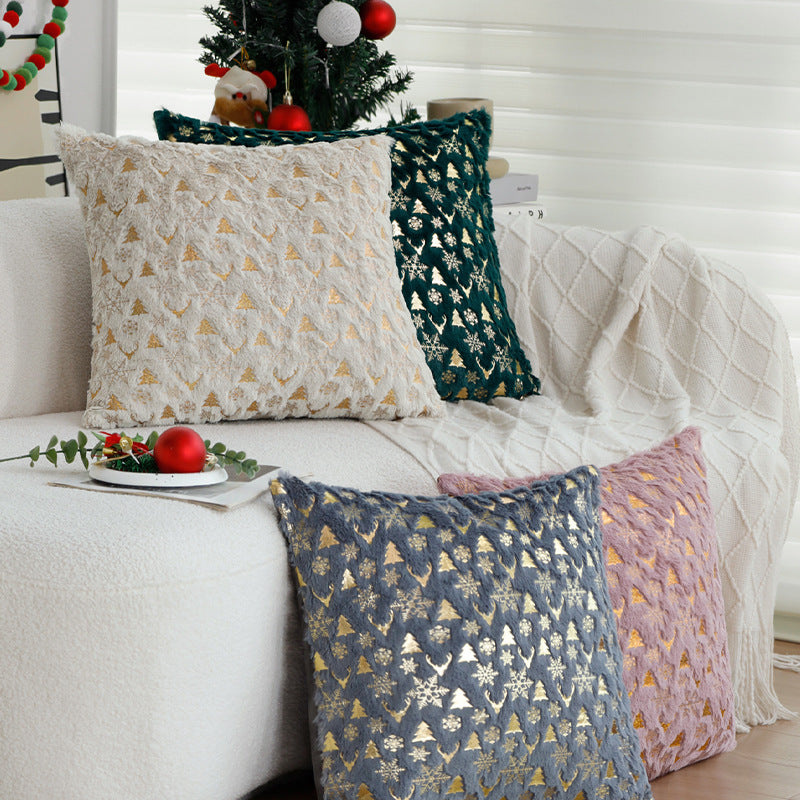 Square festive velvet cushion cover with golden Christmas applique Stornfield
