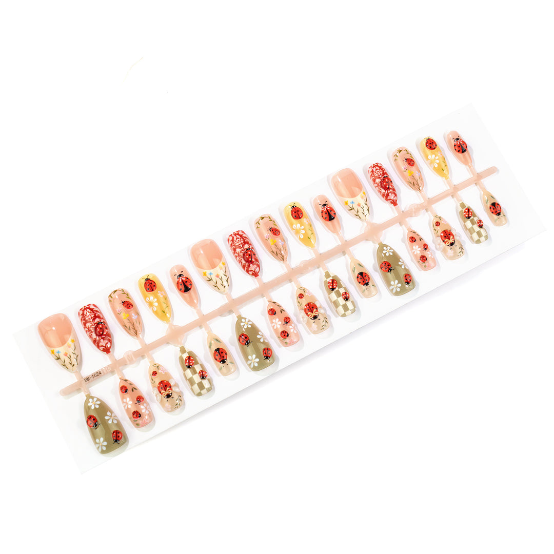 Ladybug-Themed Press-On Nail Art