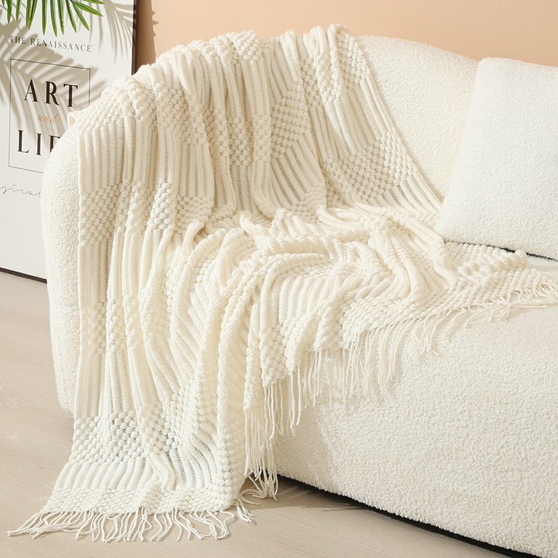 Women's stylish living room throw blanket with fringe pattern Stornfield