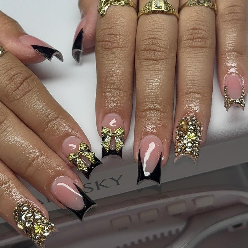 Decorative Press-On Nail Set with Gemstone Accents Stornfield