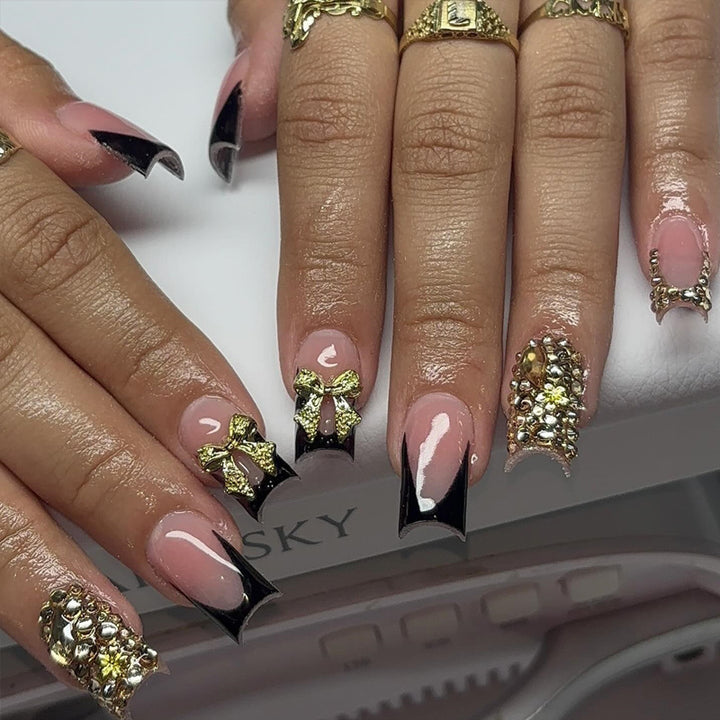 Decorative Press-On Nail Set with Gemstone Accents Stornfield
