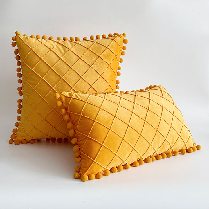 Decorative Velvet Pom-Pom Grid Tufted Throw Pillow Cover