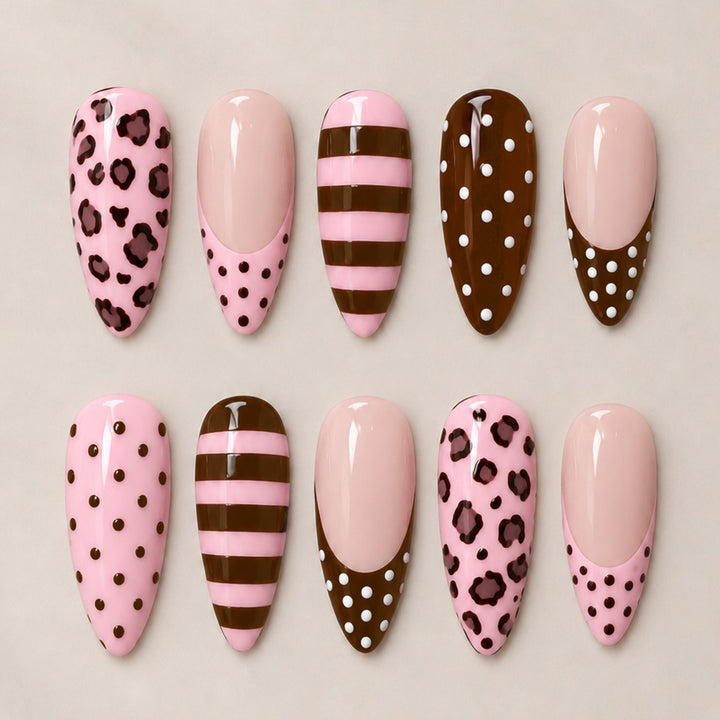Nail set with stylish leopard and striped pattern Stornfield
