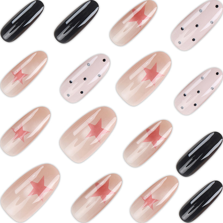 Elegant Decorative Press-On Nail Set with Star and Polka Dot Patterns Stornfield