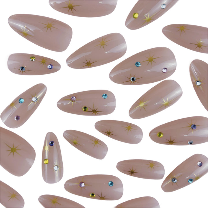 Artistic Rhinestone-Embellished Almond-Shaped Nail Extensions Stornfield