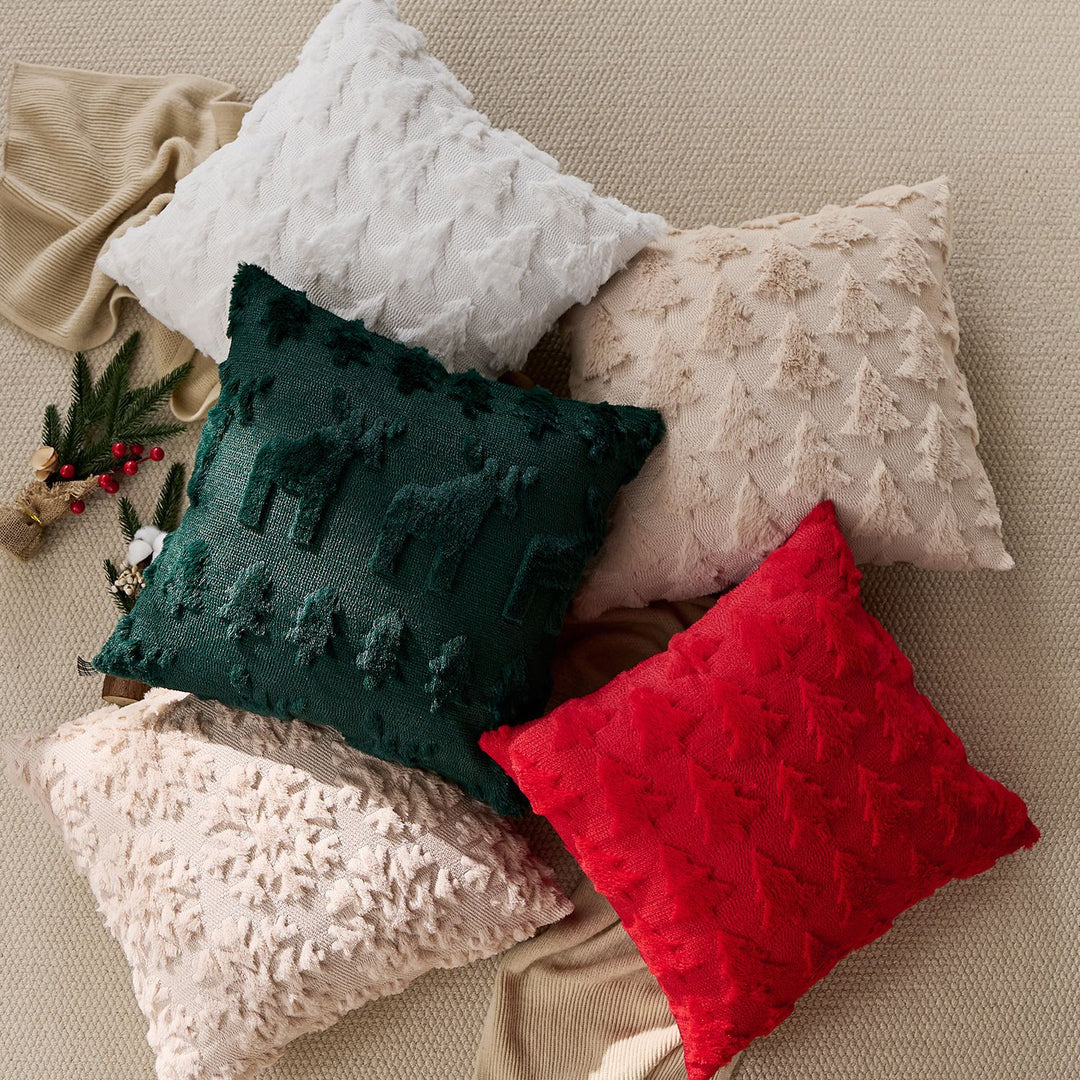 Festive Tufted Tree-Pattern Square Throw Pillow Covers with Plush Texture and Hidden Zipper