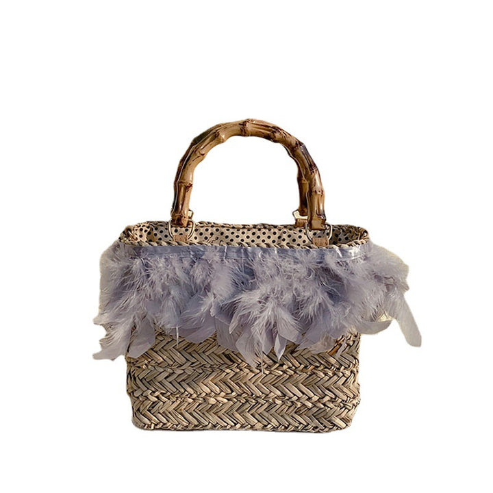 Elegant handbag with feathers and bamboo handles Stornfield