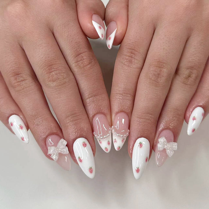 Elegant Stiletto artificial nails with floral patterns Stornfield