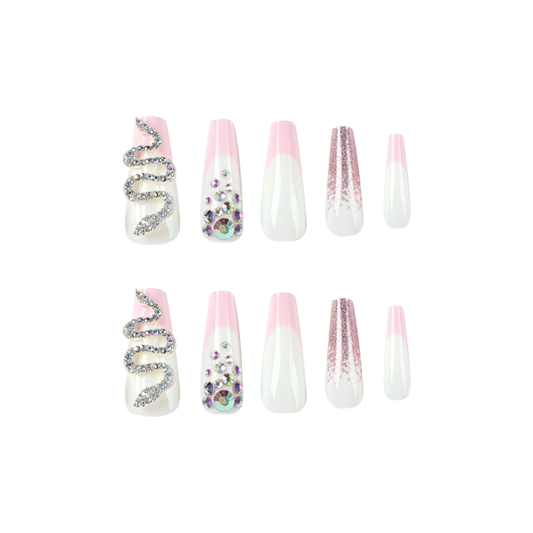 Artful Nail Extensions with Glitter and Rhinestone Decorations Stornfield