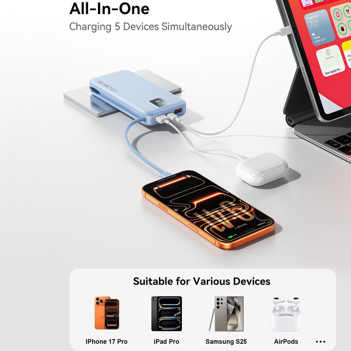 Power bank with digital LCD display and integrated charger Stornfield