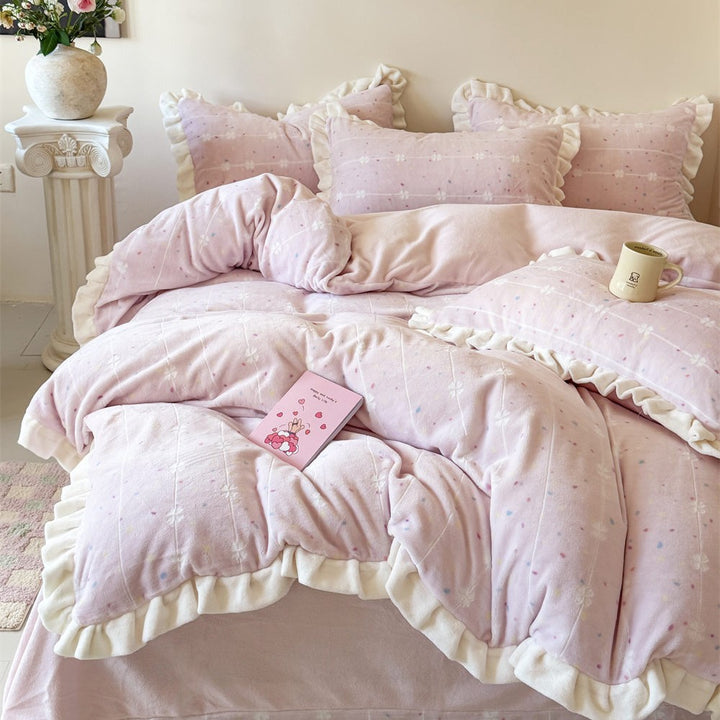 Ruffled Cotton Flannel Duvet Cover and Sham Bedding Set