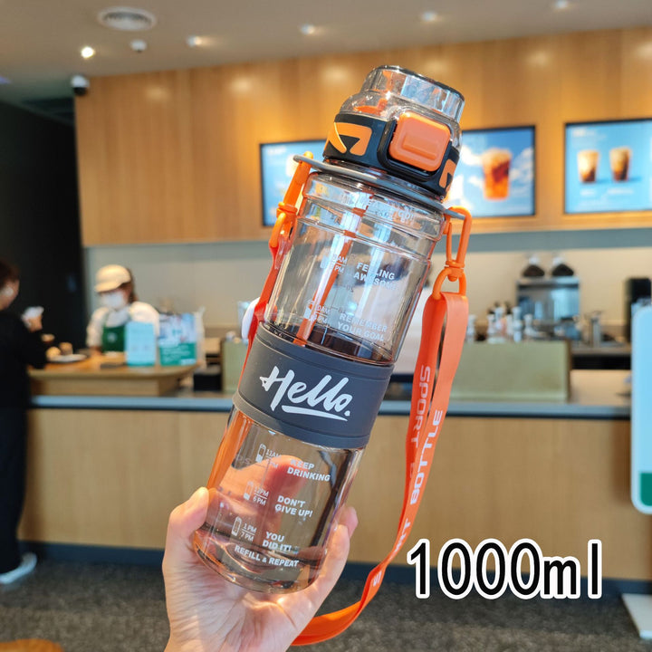 Women's large sports water bottle with motivational time markings Stornfield