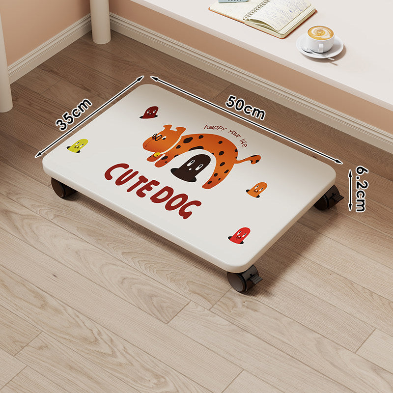 Low-Profile Wheeled Under-Bed Storage Tray with Cartoon Non-Slip Top