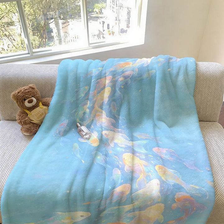Soft Fish Patterned Fleece Blanket