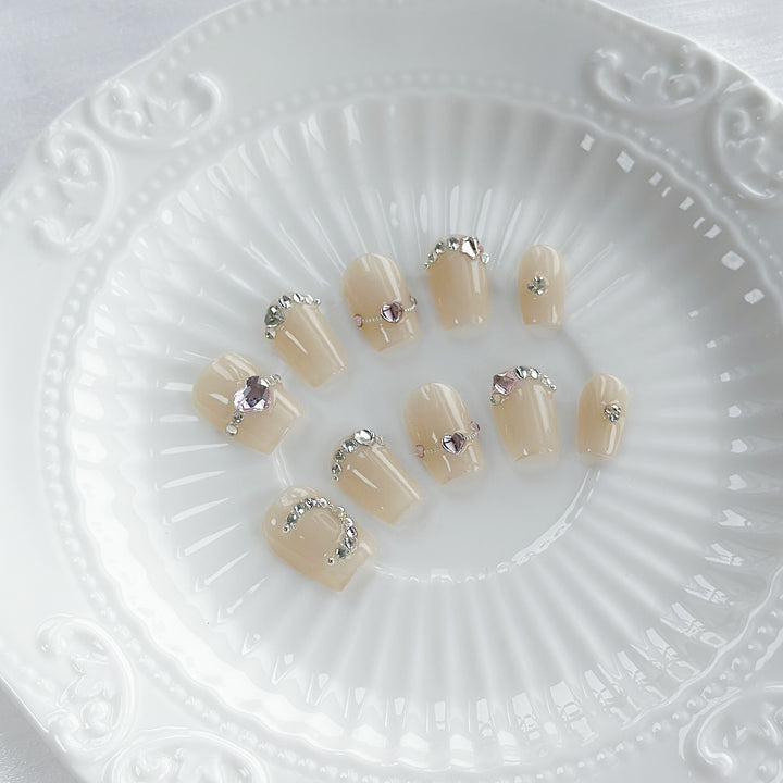 Decorative Crystal-Embellished Press-On Nails