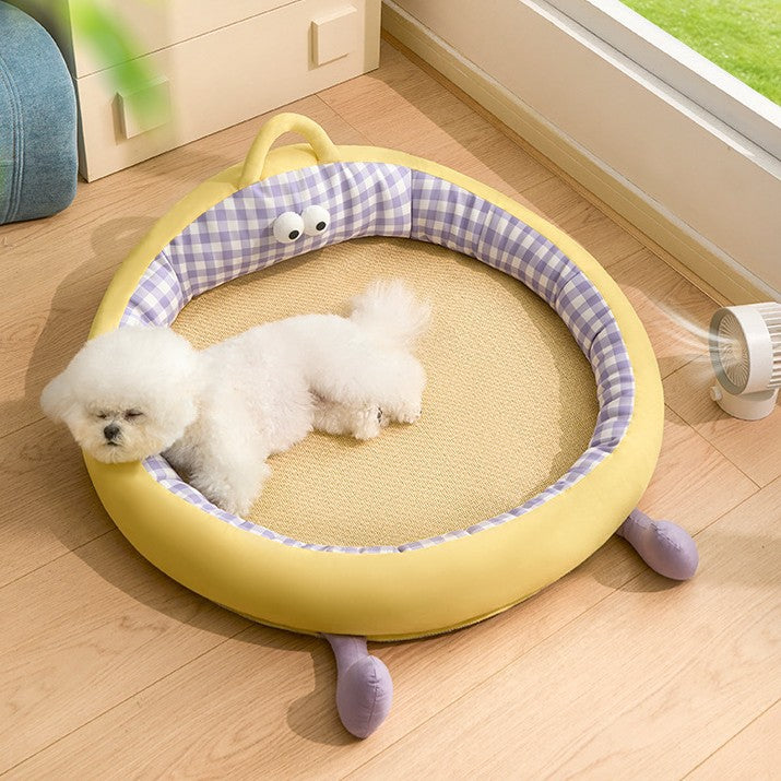 Unisex nan round padded cat and small dog bed with raised edge and sisal sleeping area Stornfield