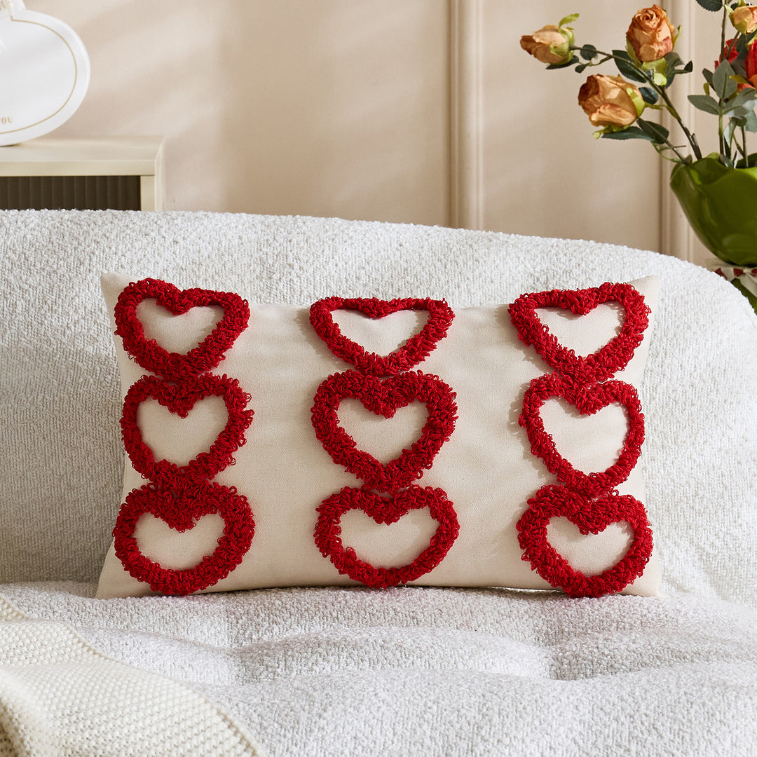 Handcrafted Tufted Heart-Pattern Lumbar Throw Pillow Cover
